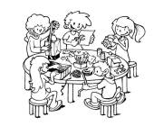 Coloriage Les enfants font le bricolage ensemble
