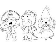 Coloriage Les enfants se d&eacute;guisent dans des costumes magiques