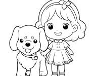 Coloriage Petite fille avec son chien