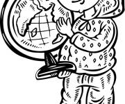 Coloriage Un enfant aime la g&eacute;ographie