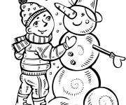 Coloriage Un enfant faisant un bonhomme de neige