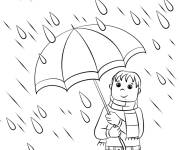 Coloriage Un enfant sous la pluie