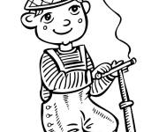 Coloriage Un enfant sur son scooter