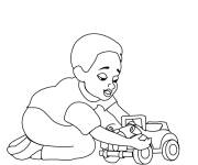 Coloriage Un petit gar&ccedil;on roule sa petite voiture