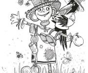 Coloriage Corbeau en parlant avec l'&eacute;pouvantail