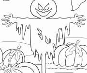 Coloriage Des fant&ocirc;mes, &eacute;pouvantail et des citrouilles