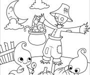 Coloriage Epouvantail avec ses amis c&eacute;l&egrave;brent l'Halloween
