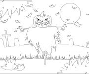 Coloriage Epouvantail dans la cimeti&egrave;re