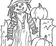 Coloriage Epouvantail dans le champs des citrouilles