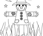 Coloriage et dessins gratuit Epouvantail dans les champs pendant la nuit à imprimer