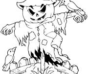 Coloriage et dessins gratuit Epouvantail effrayant avec le visage de citrouille d'Halloween à imprimer