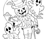 Coloriage et dessins gratuit Epouvantail et fant&ocirc;me sur le th&egrave;me d'halloween à imprimer