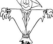 Coloriage Epouvantail portant le chapeau de sorci&egrave;re
