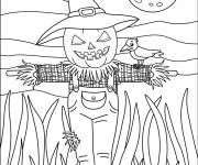 Coloriage Epouvantail stylis&eacute; avec la lune