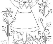 Coloriage Illustration d'&eacute;pouvantail avec une citrouille
