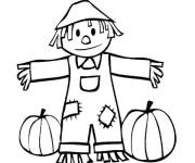 Coloriage L&rsquo;&eacute;pouvantail &agrave; foin avec deux citrouilles