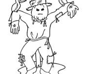 Coloriage l&rsquo;&eacute;pouvantail m&eacute;chant avec deux corbeaux
