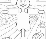 Coloriage L&rsquo;&eacute;pouvantail simple dans la plaine