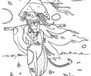 Coloriage L'&eacute;pouvantail sous le vent de l'automne