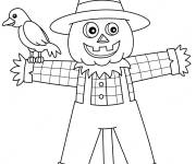 Coloriage et dessins gratuit L'oiseau sur l'&eacute;pouvantail à imprimer