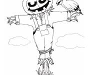 Coloriage Le corbeau , l'ami de l'&eacute;pouvantail