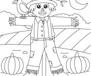 Coloriage et dessins gratuit Le corbeau se repose sur l'&eacute;pouvantail à imprimer