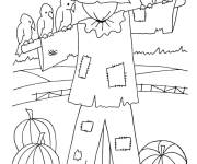 Coloriage Les corbeaux se r&eacute;unissent sur l'&eacute;pouvantail