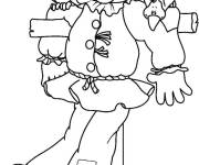 Coloriage Un &eacute;pouvantail mignon avec un oiseau sur l'&eacute;paule