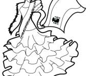 Coloriage Femme Espagne avec le drapeau espagnol