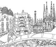 Coloriage La belle ville de Barcelone en Espagne