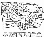 Coloriage Aigle américain derrière le drapeau des états Unis