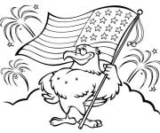 Coloriage et dessins gratuit Aigle et drapeau américain, symboles d'États-Unis à imprimer