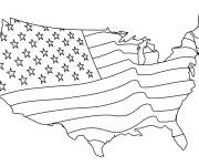 Coloriage et dessins gratuit Carte des Etats unis avec le drapeau américain à imprimer