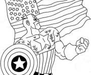 Coloriage Le superhéros Captain America avec le drapeau des Etats-Unis