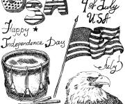 Coloriage Les États-Unis fête la date d'Independence le 4 Juillet