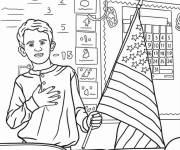 Coloriage Un garçon tenant le drapeau des états unis
