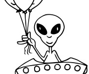 Coloriage Extraterrestre apporte des cadeaux Ballons