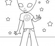 Coloriage Extraterrestre portant Un T-shirt de Paix