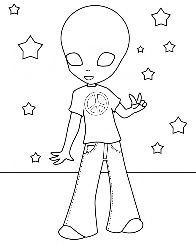 Coloriage et dessins gratuits Extraterrestre portant Un T-shirt de Paix à imprimer
