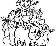 Coloriage Animaux de ferme avec leur ami fermier