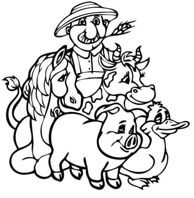Coloriage et dessins gratuits Animaux de ferme avec leur ami fermier à imprimer