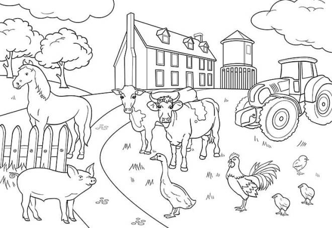 Coloriage et dessins gratuits Animaux et tracteur de la ferme à imprimer