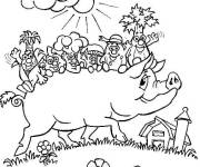 Coloriage Cochon rigolo avec légumes qui font rire