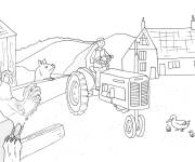 Coloriage L&rsquo;agriculteur conduit son tracteur dans la ferme