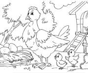 Coloriage La poule a pondu cinq œufs