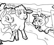 Coloriage Le chien de ferme joue avec ses animaux le mouton et le cochon