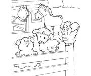 Coloriage Le coq, cheval, cochon et moutons ferme