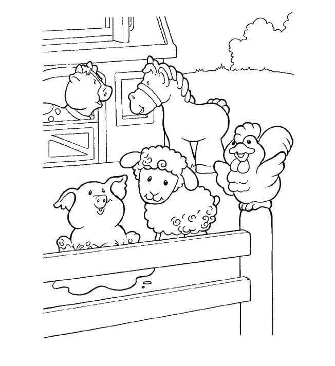 Coloriage et dessins gratuits Le coq, cheval, cochon et moutons ferme à imprimer