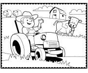 Coloriage Le petit agriculteur travaille sur son tracteur