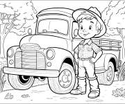 Coloriage Le petit fermier devant son camion